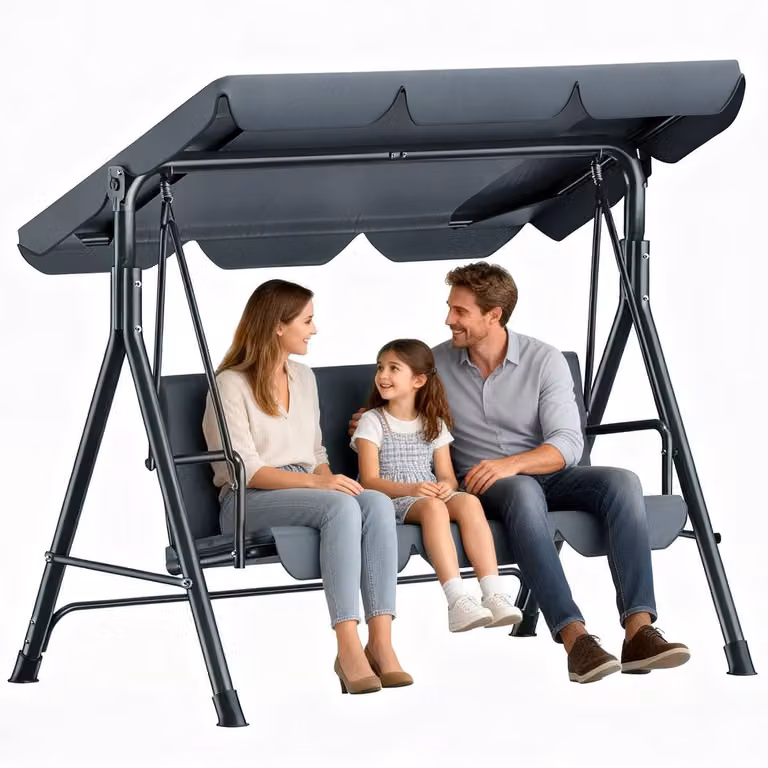 Soontrans Tuinschommel 3-Zits met Verstelbaar Zonnedak en Kussens - Grijs - B/D/H: 193 x 110 x 152 cm