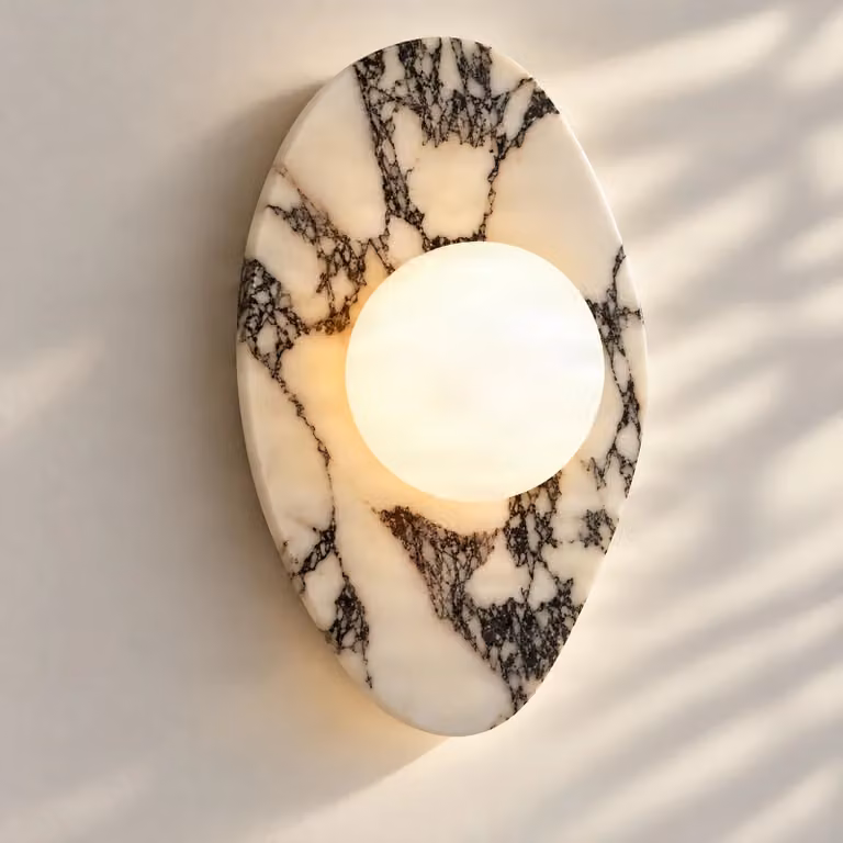 Nola Mavi wandlamp - Marmer en Glas - Rond - Blauw