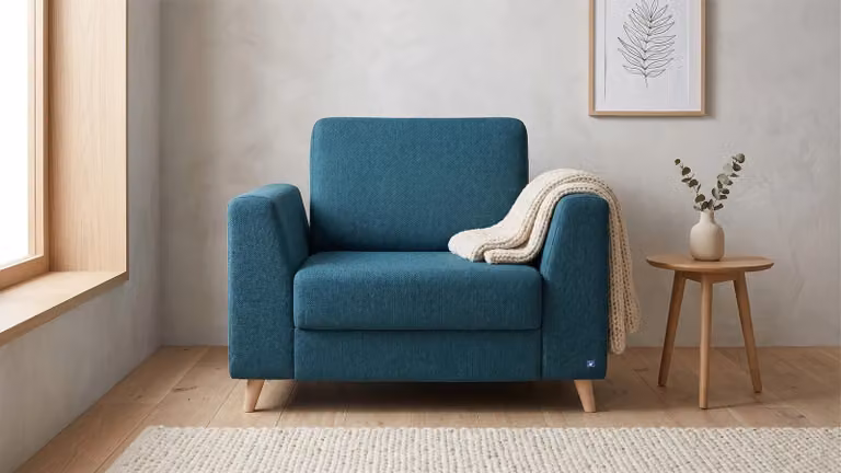 BRUNO slaapstoel in petrol/turquoise met massief houten frame en boxspringcomfort, Breedte: 70 cm