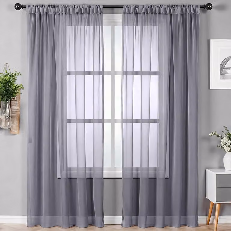 Set van 2 semi-transparante witte organza gordijnen voor raamdecoratie - B: 142 cm, H: 230 cm
