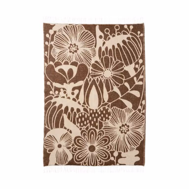 Klippan Yllefabrik Blomranka wollen plaid Bruin-beige, 130 x 200 cm