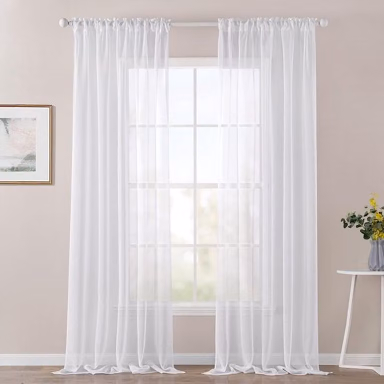 Set van 2 transparante witte polyester voilegordijnen met tunnelzoom, 140 x 245 cm
