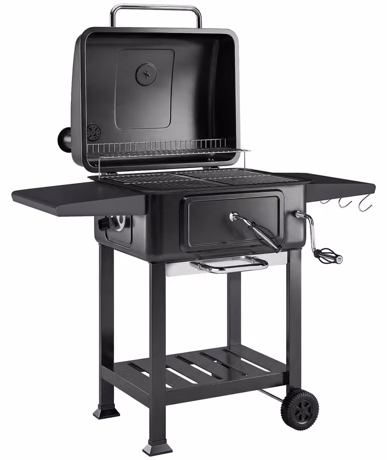 Outsunny houtskoolgrill barbecue en smoker met deksel, verstelbare hoogte en koolplaat
