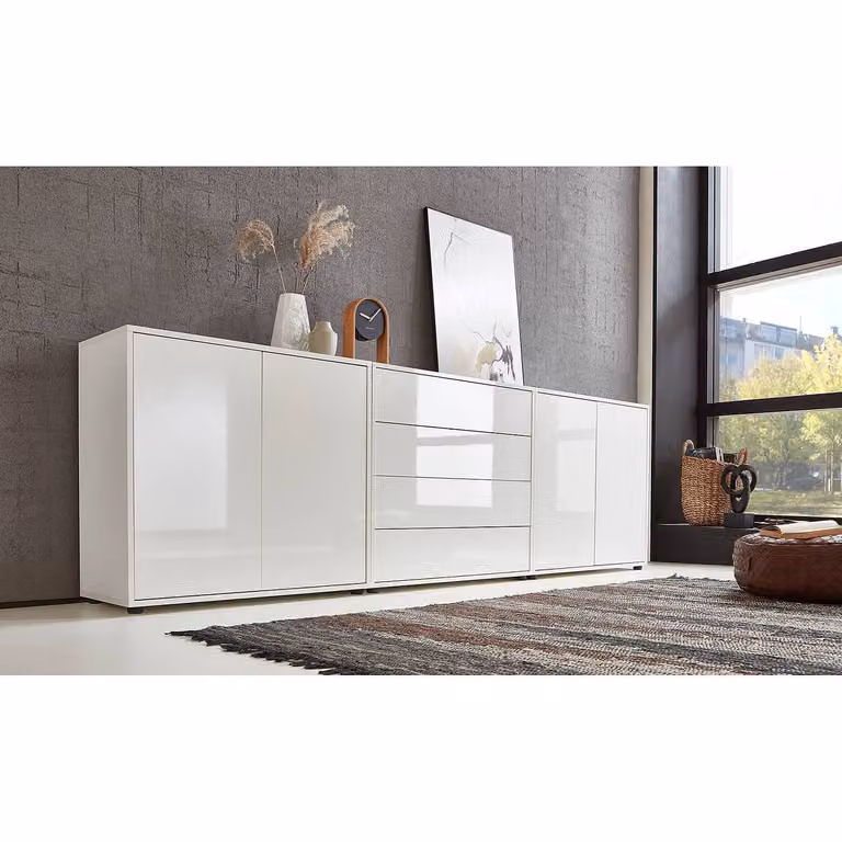 home24 Schoenenkast wit modern hoogglans B: 237 cm, H: 73 cm, D: 33 cm