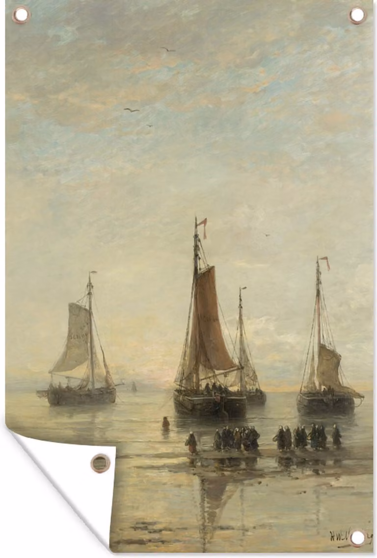 Tuinposter Hendrik Willem Mesdag - Scheveningse bommen voor anker - Buitendecoratie voor in de tuin - Breedte: 60 cm, Hoogte: 90 cm