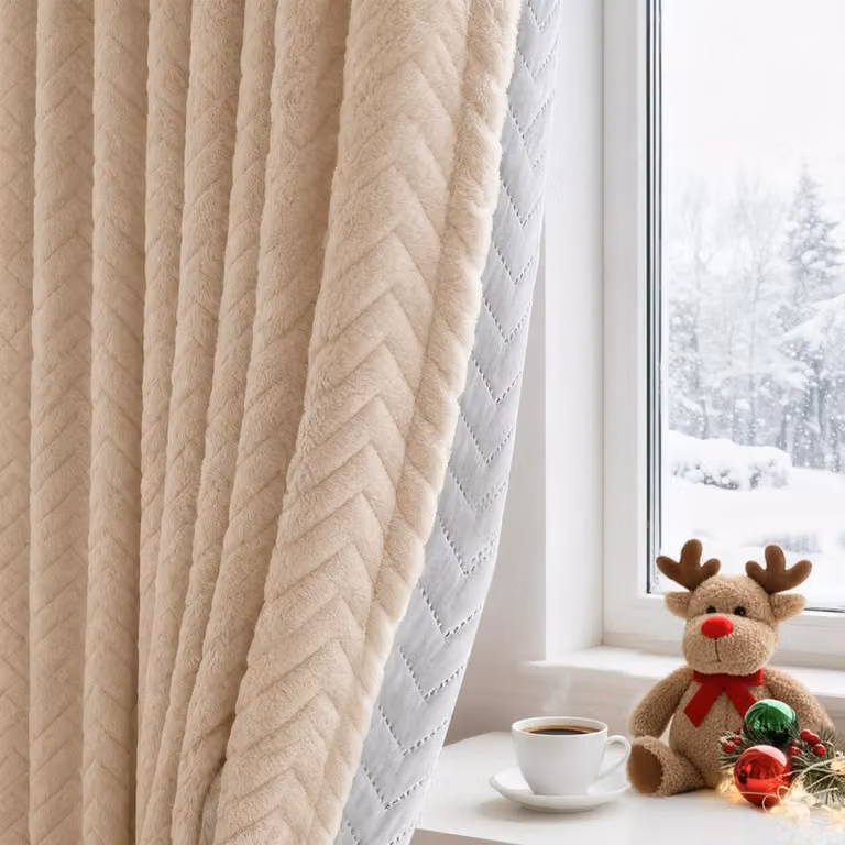 MUPOO Thermisch verduisterend pluche gordijn, Beige, 140 x 265 cm