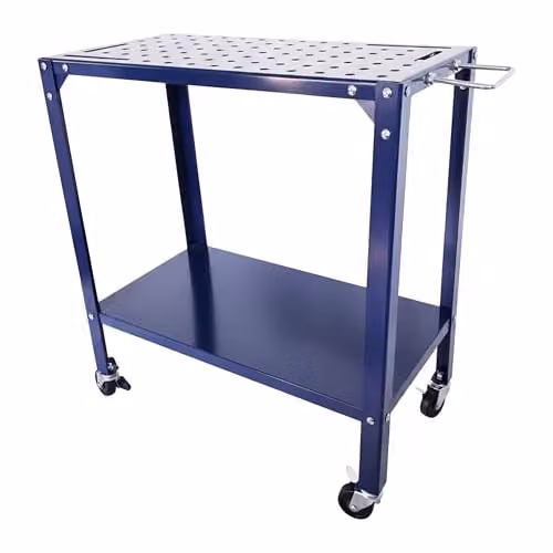 Relaxdays lastafel met wieltjes en geperforeerde plaat, blauw, B/D/H: 120 x 60 x 91,5 cm