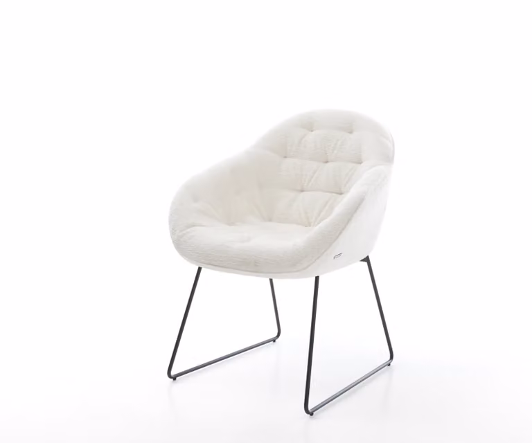 DELIFE Eetkamerstoel Gaio-Flex met armleuningen, beige bouclé en zwart metalen onderstel