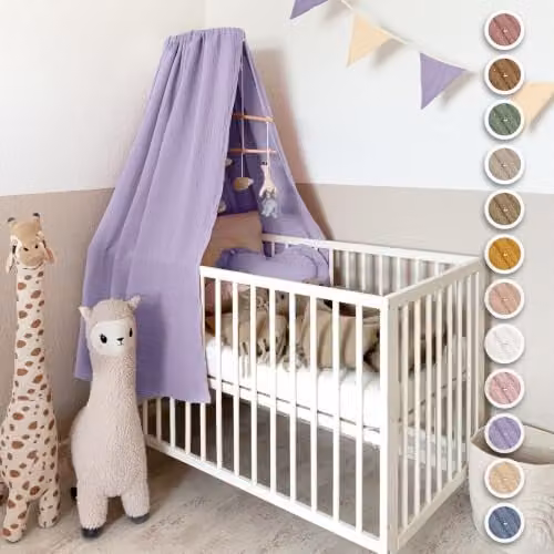 Lilimaus Klamboe voor babybed van mousseline katoen met gouden details, lila, 140 cm