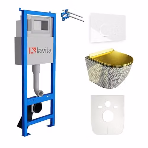 Lavita complete toiletset SOFI SLIM GOLDEN NEVER met LAV 101 voorwandelement en LAV 200.4.1 bedieningspaneel, wit