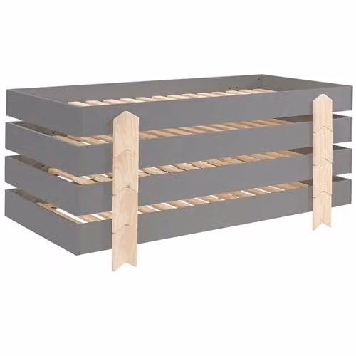 MODULO combinatie van 4 grijze bedden met massieve poten, B/D: 90 x 200 cm