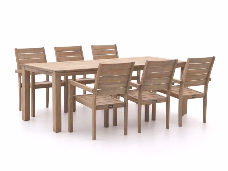 ROUGH Furniture Diningset voor 6 personen van teakhout in bruin of grijs