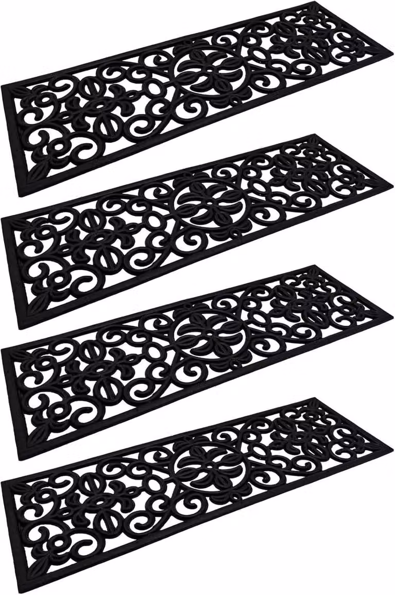 4x Antislip Rubberen Trapmatten met Gegoten Look Zwart B/D: 76 x 25 cm voor Binnen en Buiten