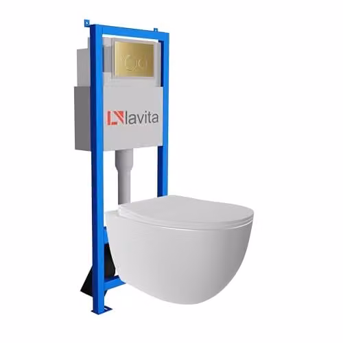 Lavita Mondo complete toiletset met voorwandelement en bedieningspaneel, wit en goud, breedte: 40 cm