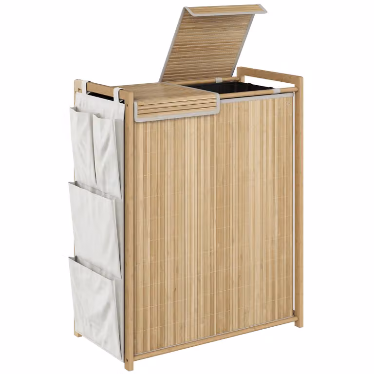 HOMCOM Bamboe Wasmand met Verwijderbare Binnenzak, 120L, Natuur