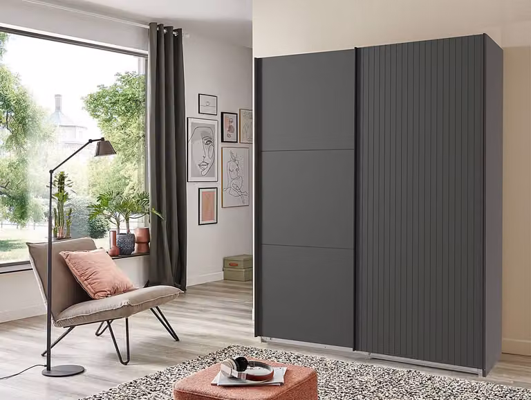 home24 Zweefdeurkast Andorra met schuifdeuren, grijs/grafietkleurig, 200 cm