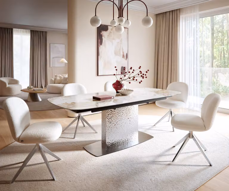 DELIFE Eettafel Edge Boot, Keramiek, Wit-beige Minas Melange, Ovaal, Uitschuifbaar, B/D/H: 180 x 100 x 76 cm