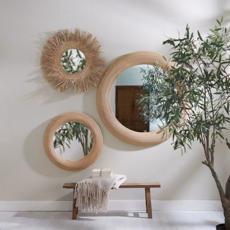 Light & Living Piedre Spiegel, Rond, Rotan Natuurlijk, Ø109,5 cm, Diepte: 4,5 cm