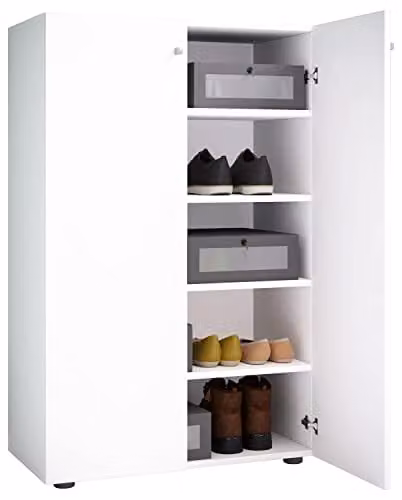 VCM Schoenenkast wit met deuren, H 110 x B 70 x D 39 cm