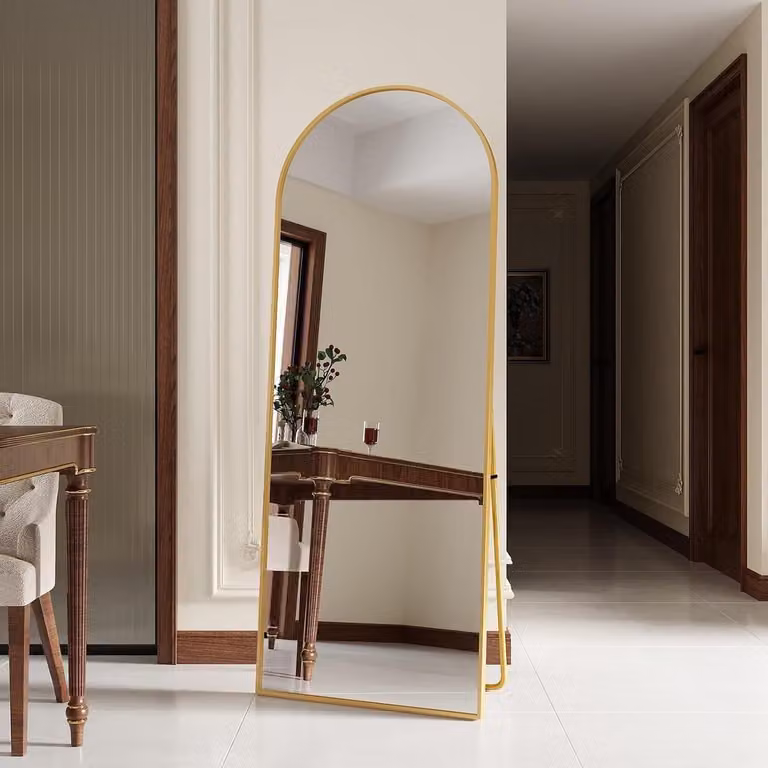 Gouden vloerspiegel met explosiebestendig glas, 165 x 60 cm