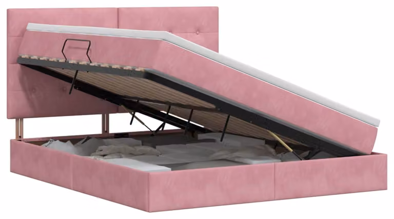 vidaXL Opbergbed met matras en onderbedverlichting, roze, 180 x 200 cm, fluweel