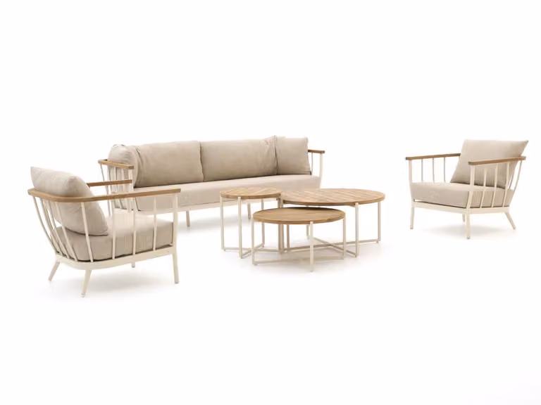 Apple Bee Loungeset voor 5 personen met polyrattan en beige kussens in grijs