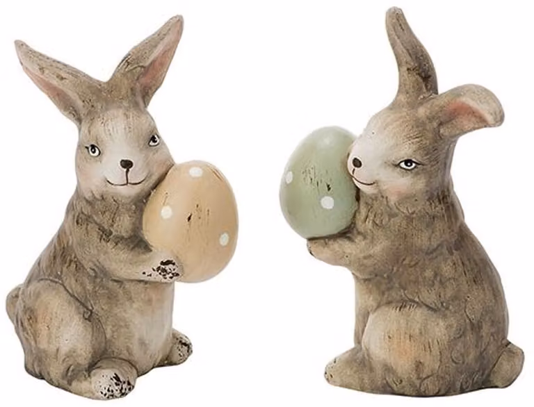 Keramische Paashaas met ei in 2 soorten, Beige, H 15 x B 9 x D 6,5 cm