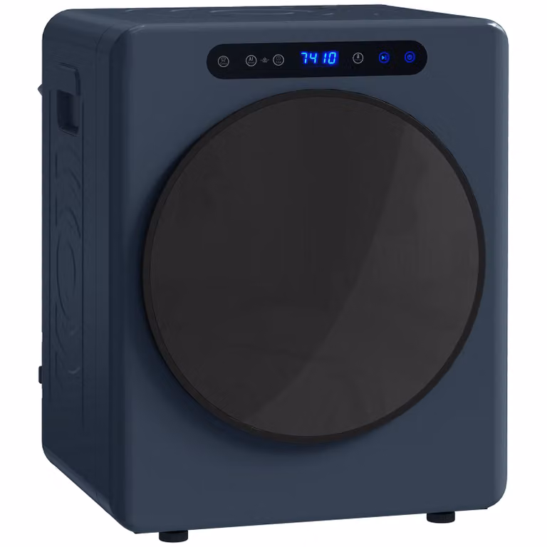 HOMCOM Afvoerdroger 5kg, 1000W Compacte Vrijstaande Frontlader-Wasdroger met Roestvrijstalen Trommel en Timer, Blauw