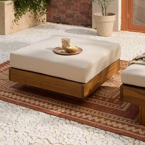 NOUS Garden hocker Belmonte met houten frame en stoffen bekleding B/D/H: 80 x 80 x 80 cm