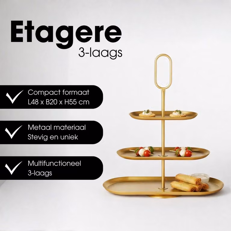 Mica Decorations Rama Etagere 3 Laags - Serveertoren - Zwart - H 55 x B 48 x D 20 cm