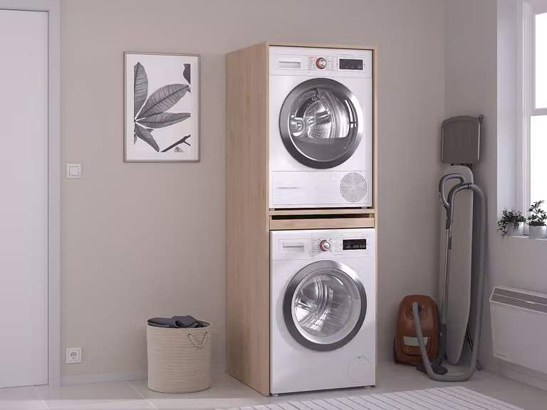 ERKANO Wasmachine- en droogkastmeubel - Licht naturel - B: 64 cm, H: 184 cm