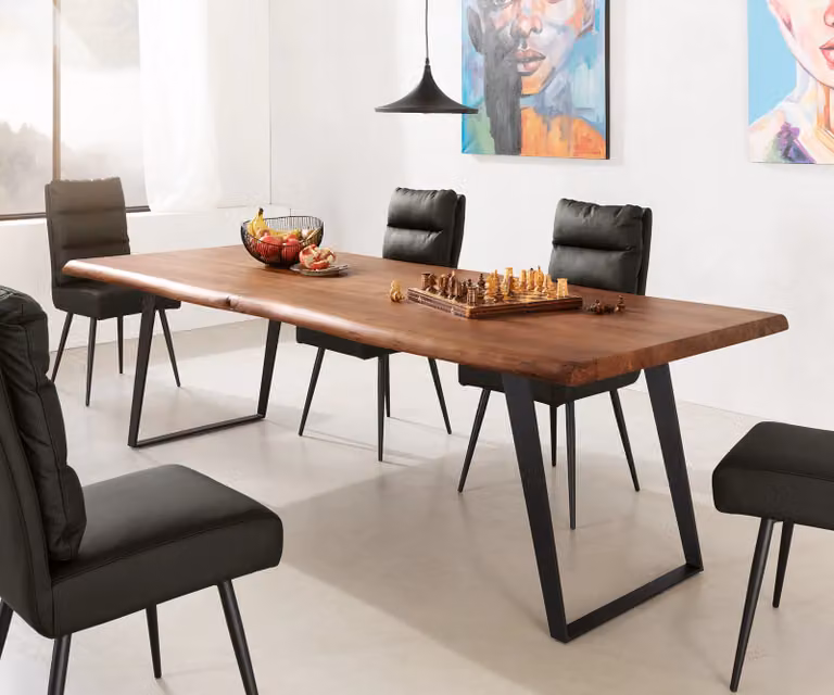 DELIFE Eettafel Edge Live-Edge Acacia en Metaal, Bruin/Zwart, B: 260 cm, D: 100 cm, H: 76,5 cm