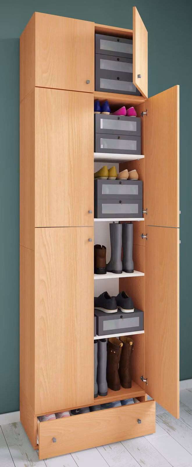 home24 Kast met lade in hout/beukenhouten look, Breedte: 240 cm
