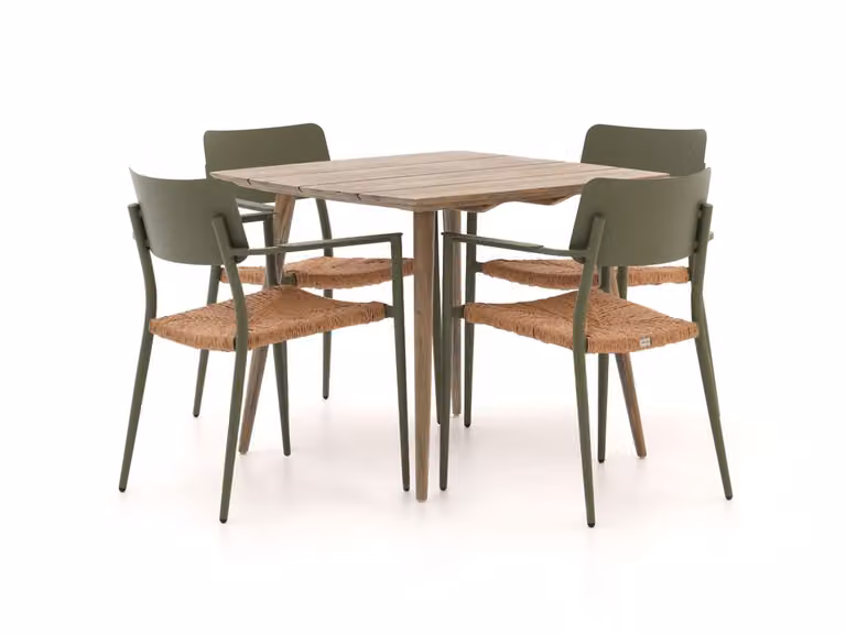 Bellagio Diningset voor 4 personen van teakhout en aluminium in bruin of groen