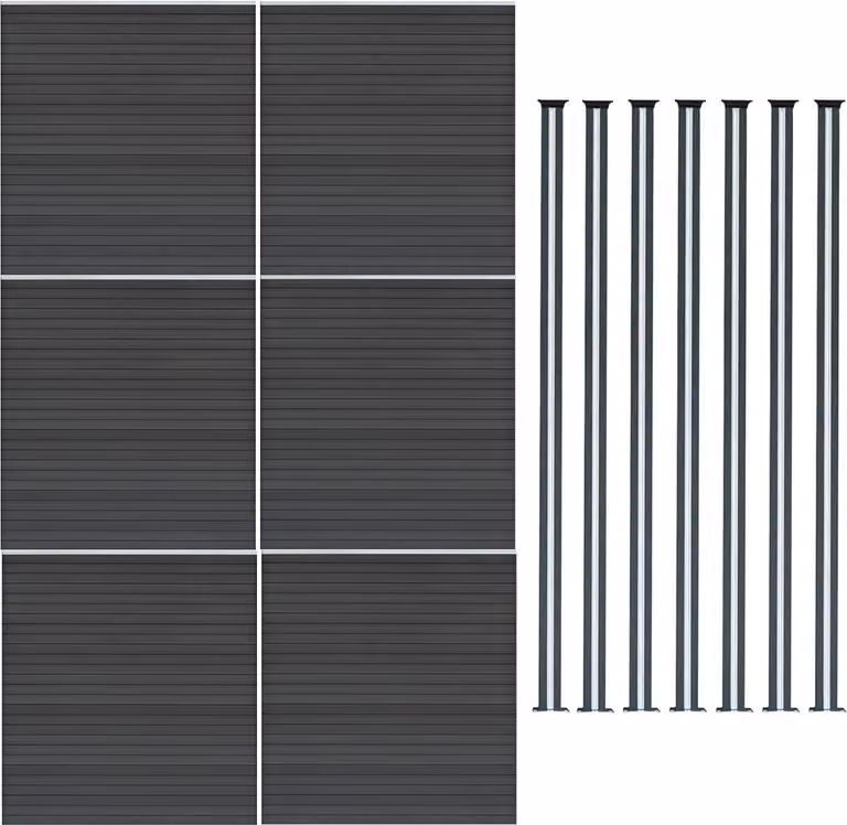 Monster Shop WPC privacy schuttingpanelen en LED schuttingpalen set - Grijs (13 stuks)