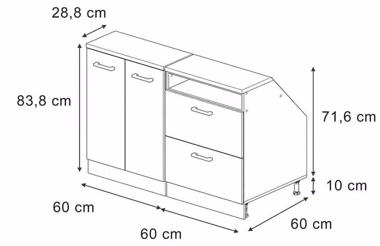 Vicco R-Line Keukenkast voor schuine wand Wit Landhuis, Set van 2 kastrompen, Breedte: 120 cm, Diepte: 60 cm, Model 60406