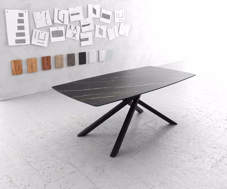 DELIFE Eettafel Edge Bootsform met Laminam keramiek, Bruin en Zwart, B/D/H: 200 x 100 x 76 cm