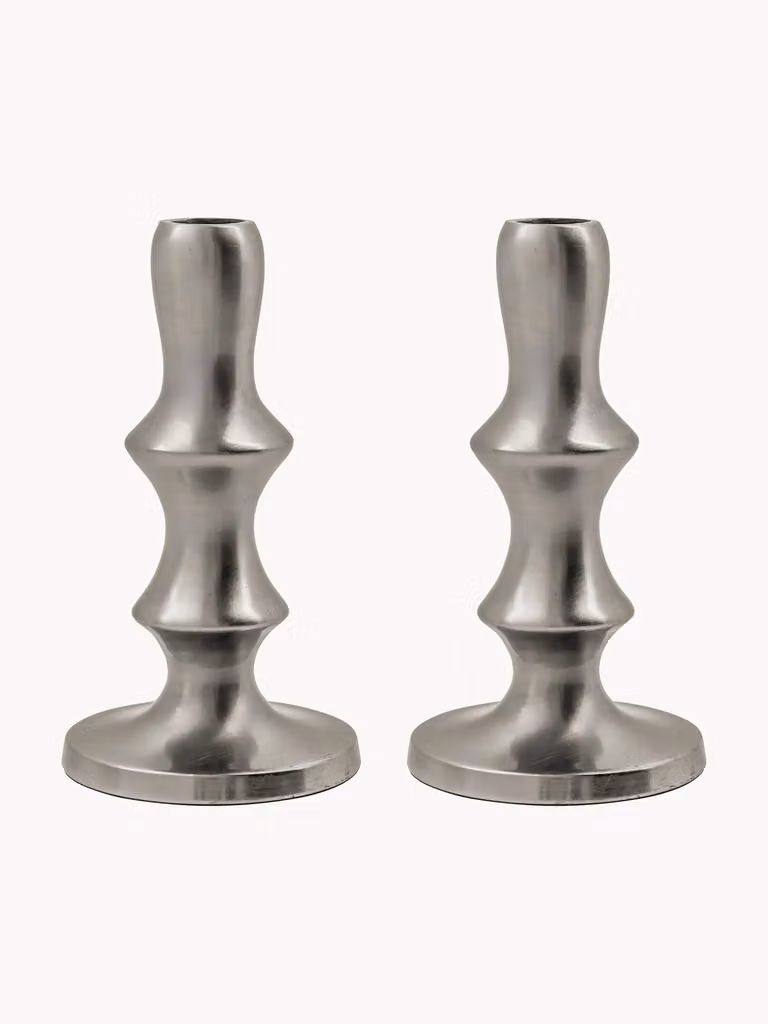 House Doctor Reese kaarshouders voor stompkaarsen, 2-delig, zilver, metaal