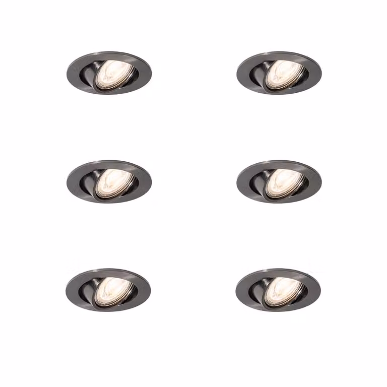 Qazqa Set van 6 moderne ronde inbouwspots grijs metalen GU10 kantelbaar