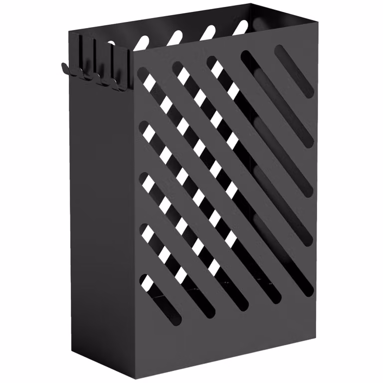 HOMCOM Parapluhouder met opvangschaal en 4 haken, staal, zwart, B: 14 cm, D: 28 cm, H: 41 cm