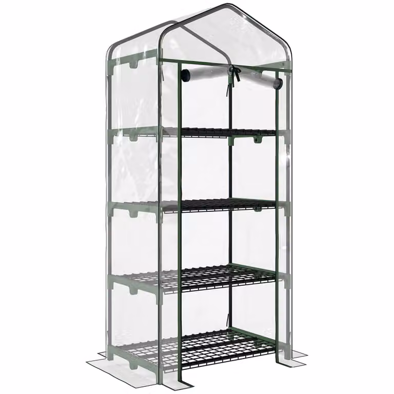 Outsunny Broeikas met 4 planken, windbestendig Klasse 4, UV-bestendige PE-folie, Transparant, H x B x D: 160 x 70 x 50 cm