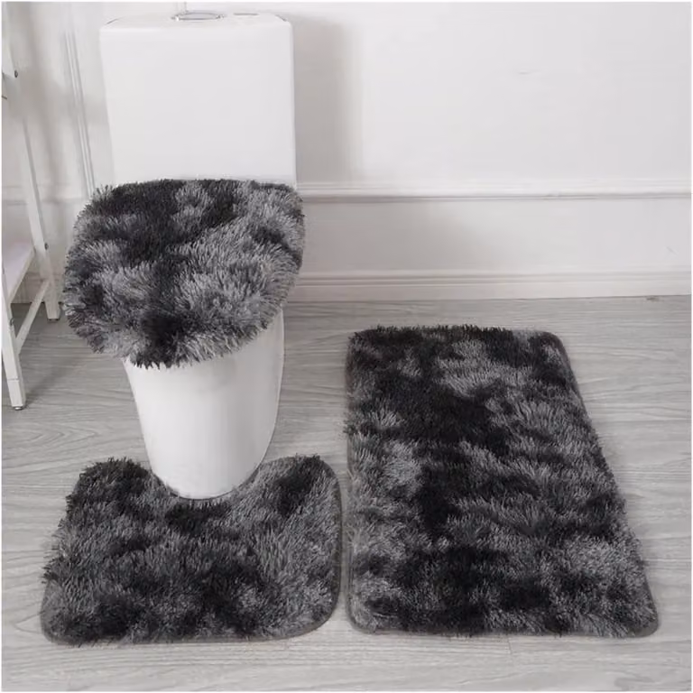 3-delige lichtgrijze badkamerset met antislip onderkant, Breedte: 50 cm, Lengte: 80 cm