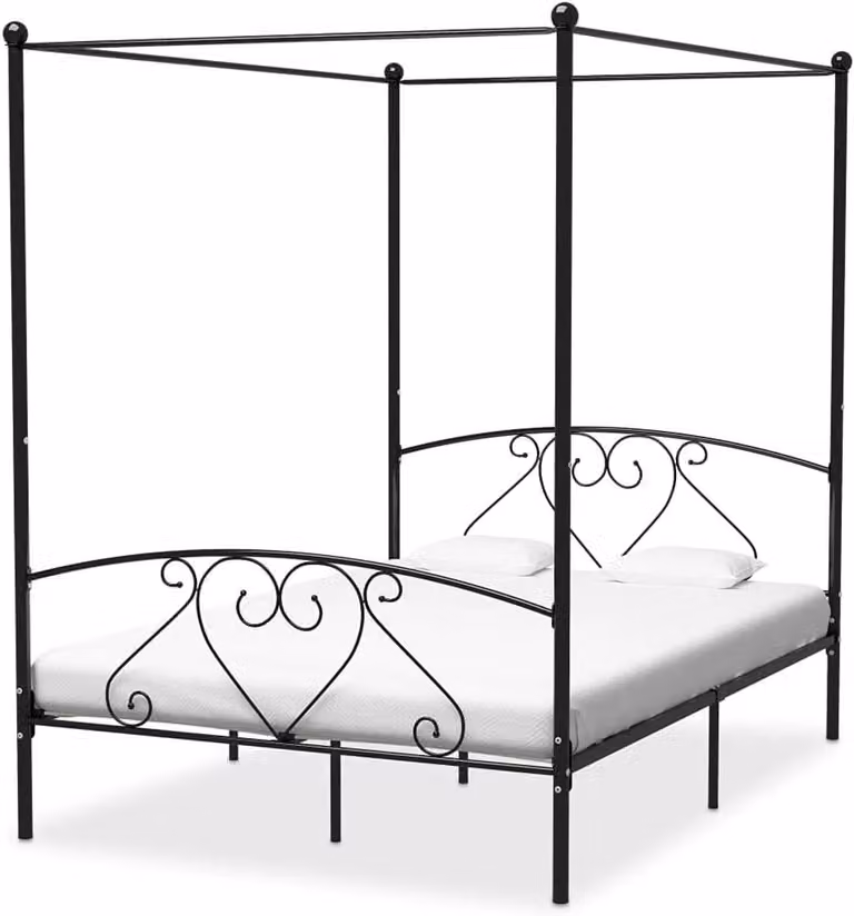 Zwart metalen hemelbed frame met gordijnframe voor uw slaapkamer, 140 x 200 cm