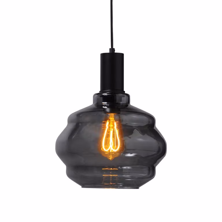 Masterlight Hanglamp Porto zwart met transparant rookglas, Ø 24 cm