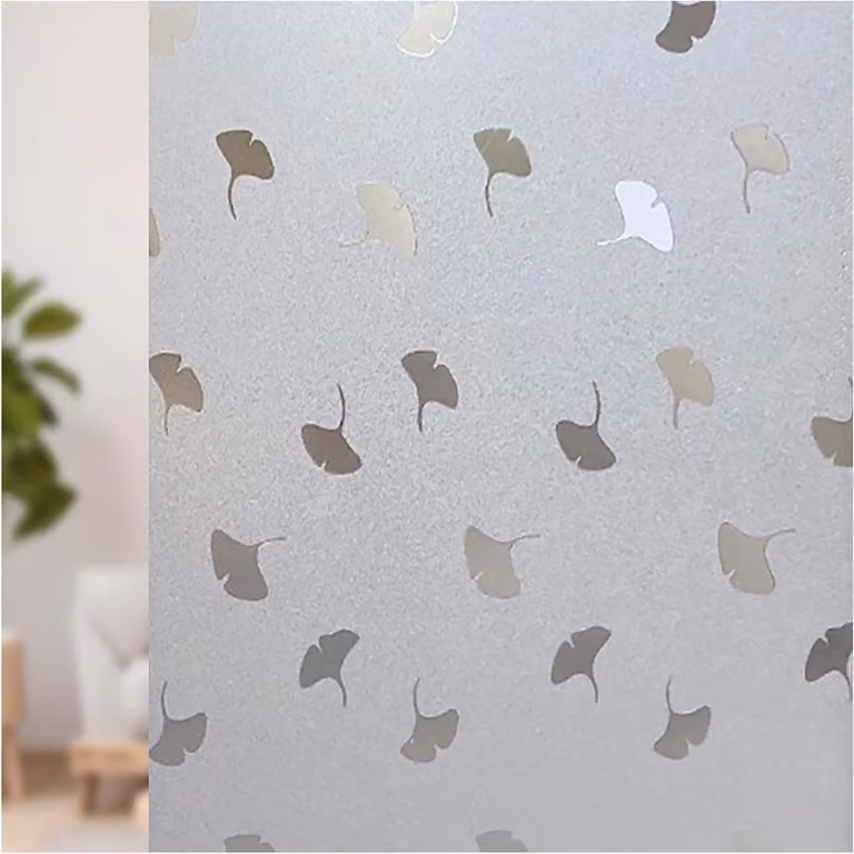 Raamfolie Ginkgo Blad - Privacyfolie Melkglas - Statisch Zonder Lijm - 40 x 200 cm