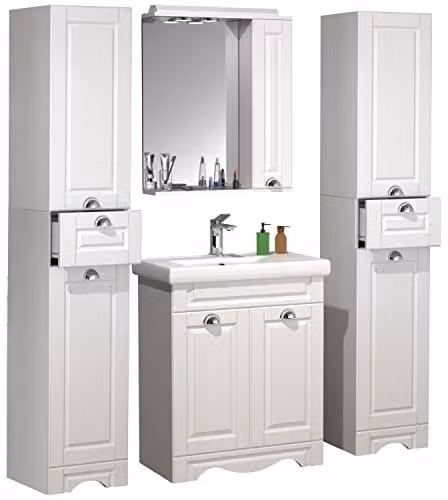 VCM Casalo 4-delig badkamerset in landhuisstijl, wit, B/D/H: 180 x 128 x 46 cm