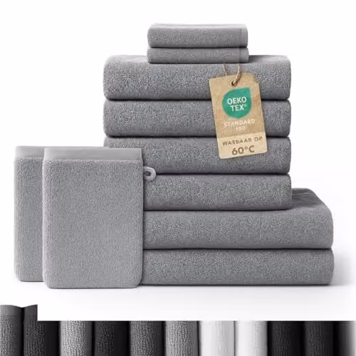 Blumtal handdoekenset grijs, 100% katoen, Oeko-Tex 100 gecertificeerd, inclusief 2 badhanddoeken (70 x 140 cm), 4 handdoeken (50 x 70 cm), 2 gastendoekjes (30 x 50 cm) en 2 washandjes (15 x 21 cm)