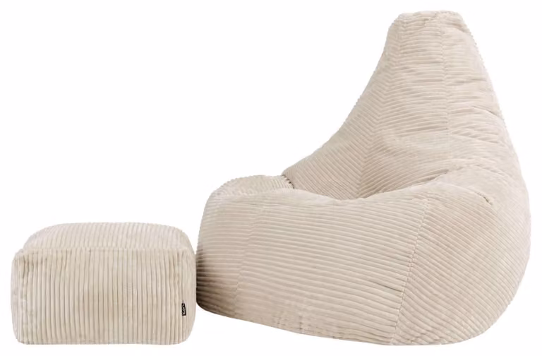 Icon Dalton XXL zitzak van corduroy met hocker en vulling, beige