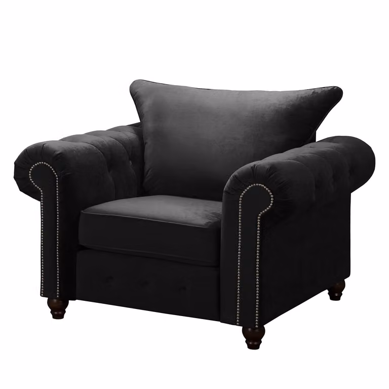 home24 Fauteuil zwart velours B: 120 cm, D: 90 cm, H: 93 cm