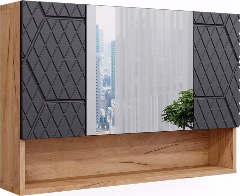 Vicco Irma Badkamerspiegelkast Antraciet met honingraatstructuur B: 80,1 cm, D: 55 cm